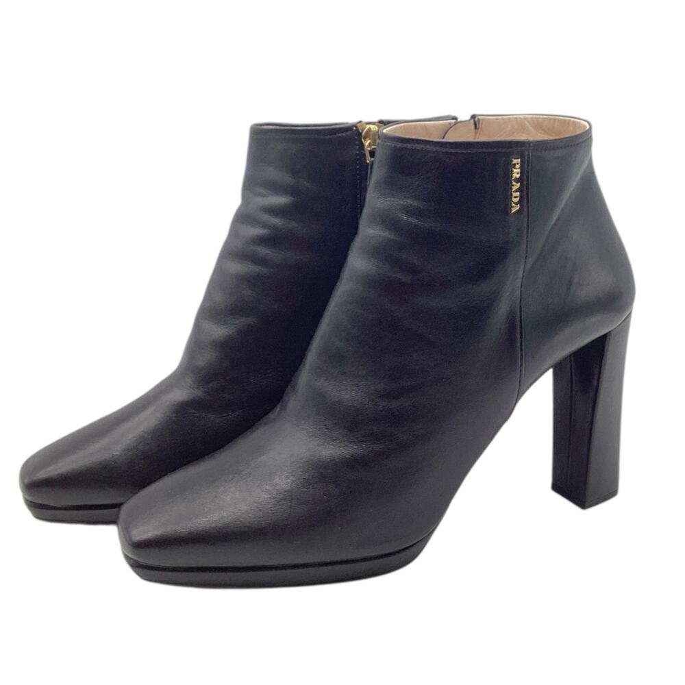 Prada Ankle Booties Womenโs Size 10/11 Nappa Leather Square Toe in Black